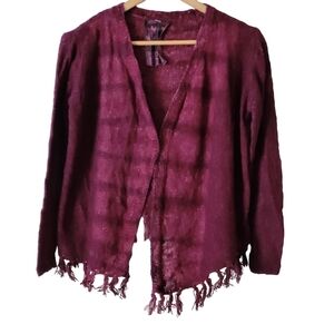 YFB Open Cardigan Fringe Tassels Maroon Knit Size Small